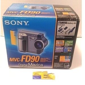 Vintage Sony Mavica MVC-FD90 1.6MP Digital Camera w/ Stamina Battery Kit in Box